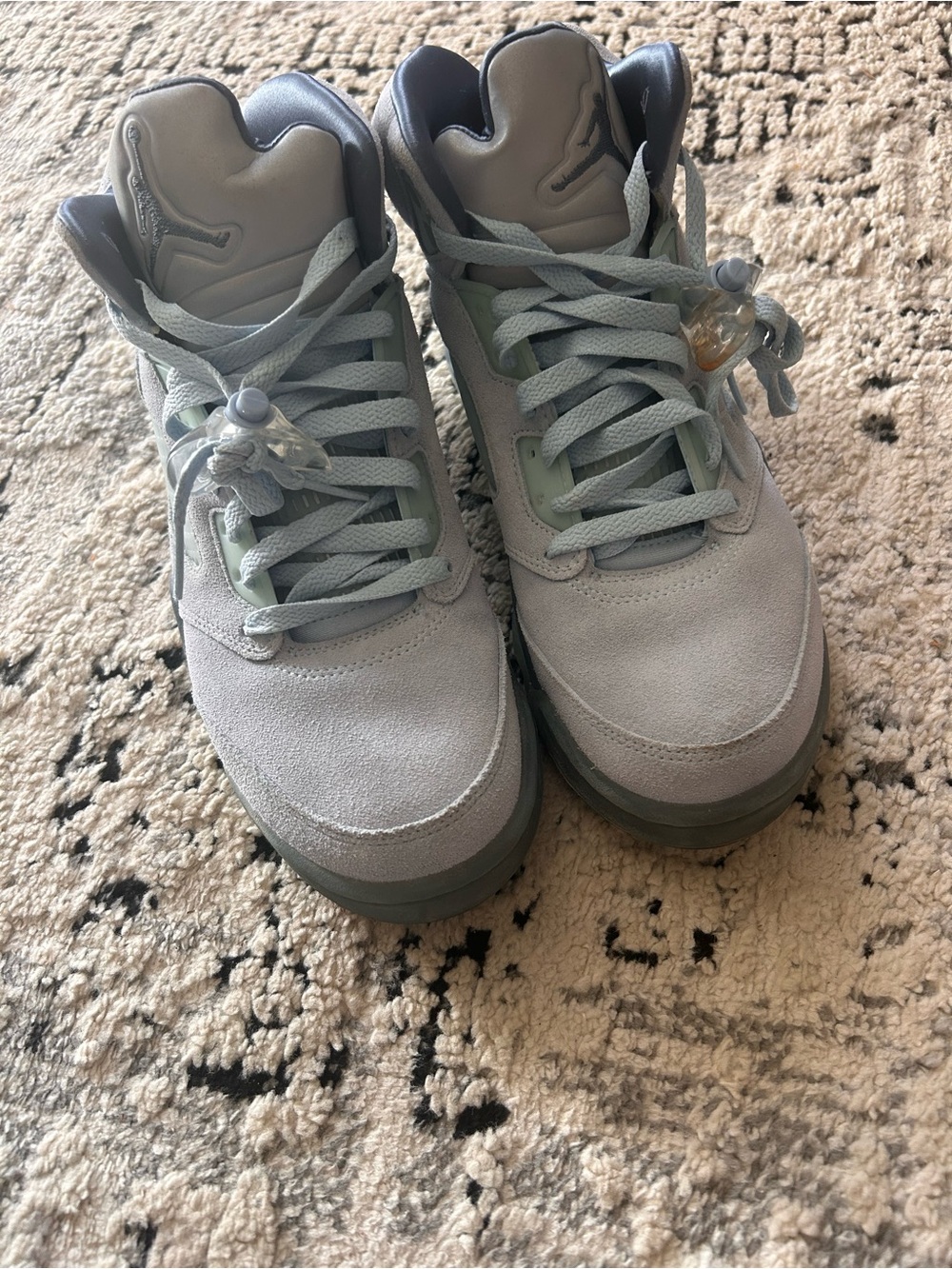 Jordan Women's High-Top Suede Sneakers in Light Gray and Sage